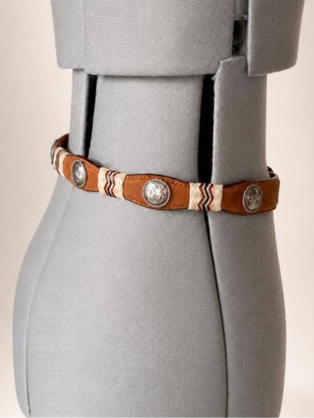 Tony Lama Western/Native American Leather Belt w/Silver Buttons&Buckle, 22”, EUC